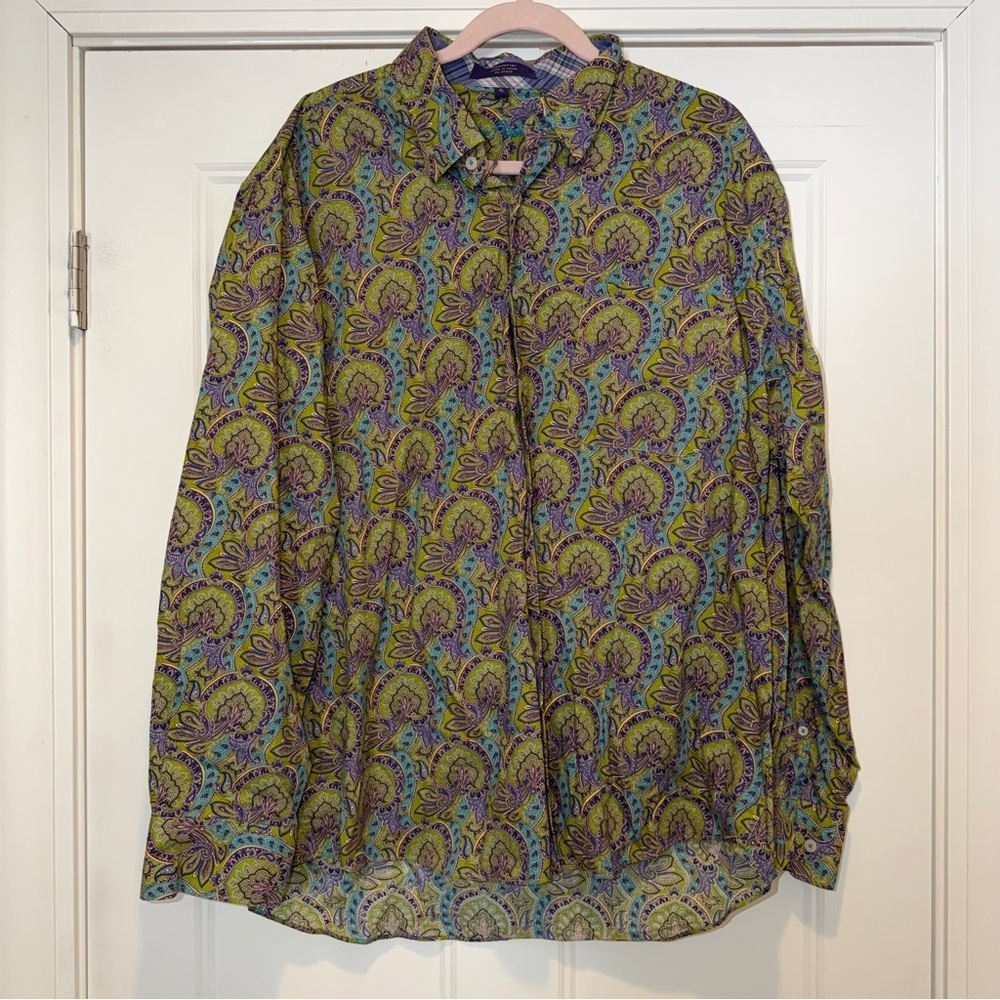 Alan Flusser green and purple paisley button down